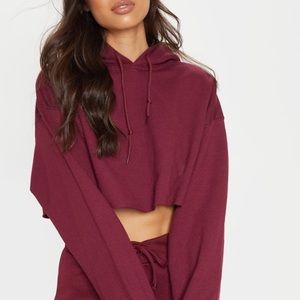 💕 • PLT Maroon Oversized Cropped Hoodie